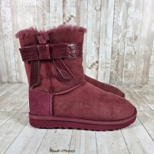 UGG Australia Burgundy Suede‎ Leather Bow Boots 1003174 Womens 8
